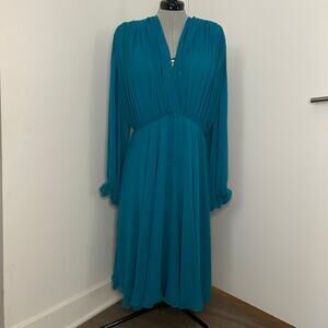 Vintage Wayne Clark Sheer Turquoise Long Sleeve Nightgown Size 12